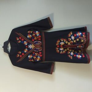 Five Cats Colorful Embroidered Black Dress - Size: S - Lai Meng